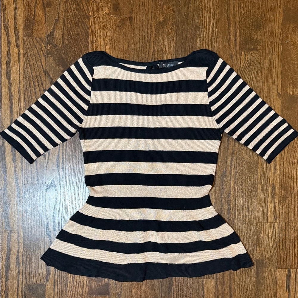 White House Black Market Striped Black and Metallic Gold Women's Top